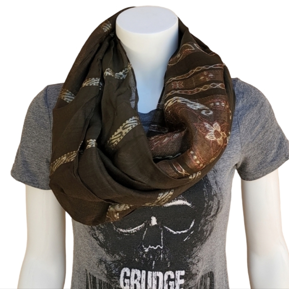 VINTAGE EGYPT Brown Gold Floral Paisley Scarf Wrap Shawl Hijab Metallic - Picture 6 of 12